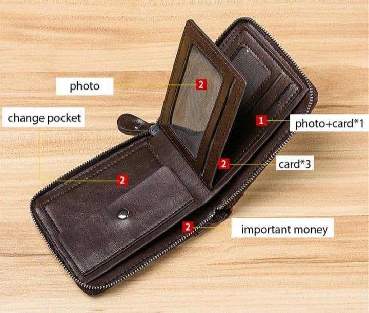 Black Leather Wallet for Men with Zipper Closure image 1