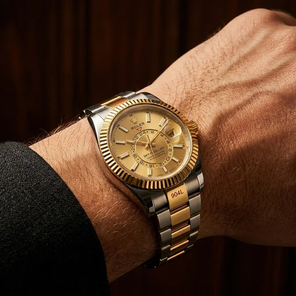 Gold & Silver Rolex Style Sky-Dweller Watch for Men image 1