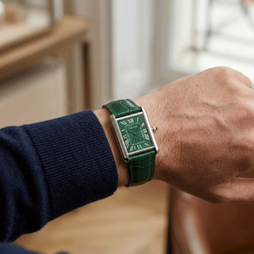 Cartier Tank Premium Square Dial Leather Men’s Watch in Green image 1