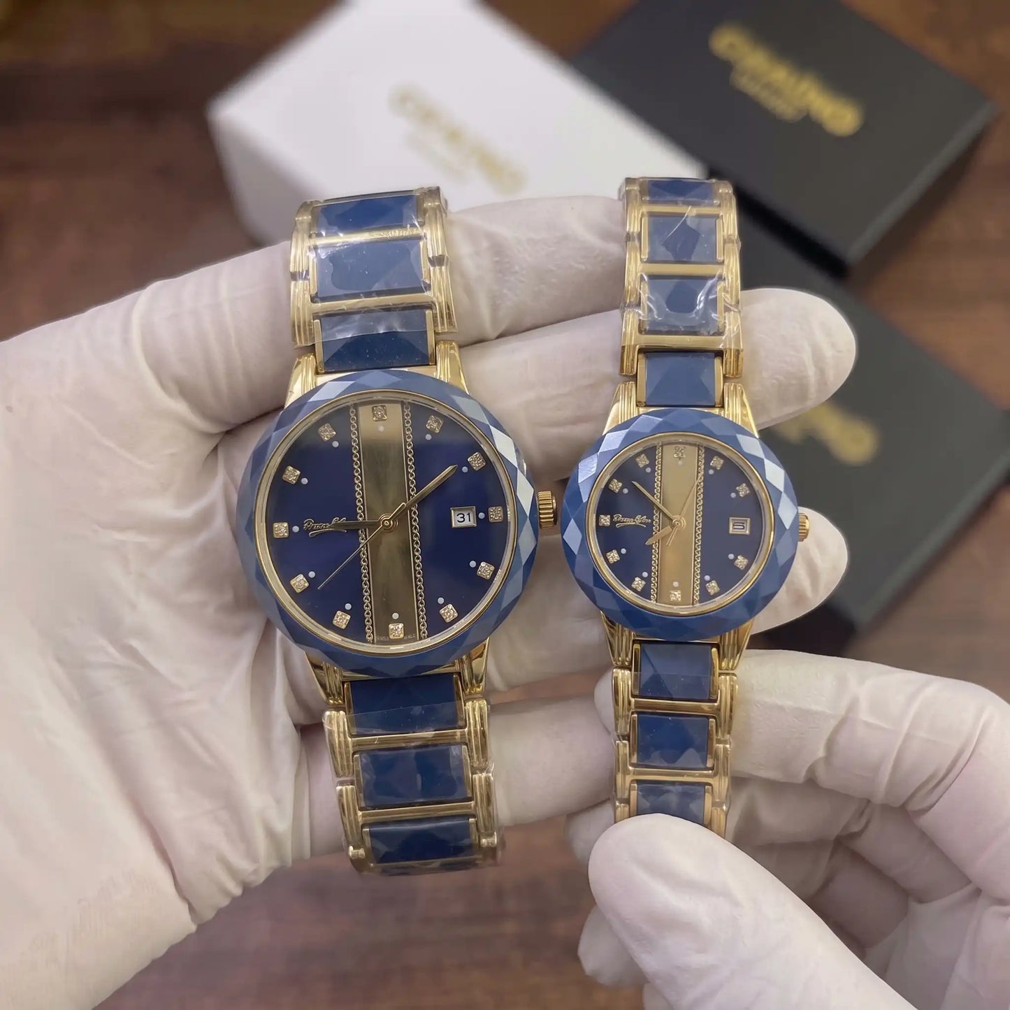 Luxury Couple Watch - Blue & Gold image 0