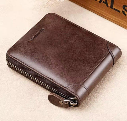 Men's Leather Wallet Brown Zipper Closure image 0