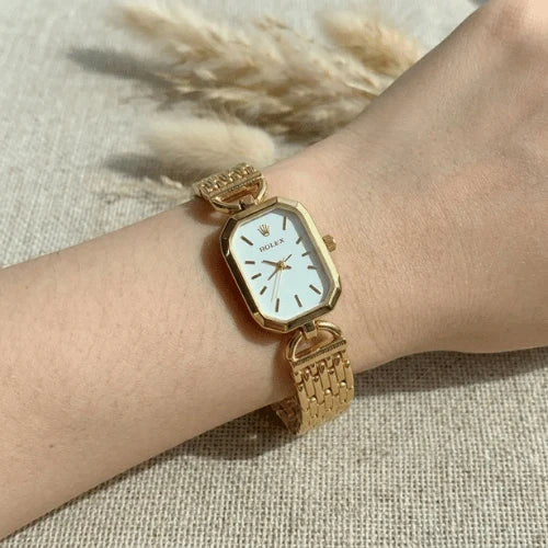 Rolex Luxury Rectangular Watch For Women in Silver & Rose Gold image 1