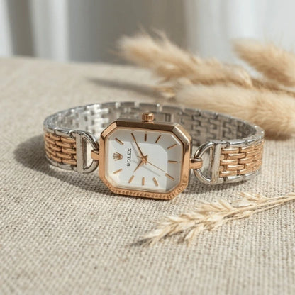 Rolex Luxury Rectangular Watch For Women in Silver & Rose Gold image 2
