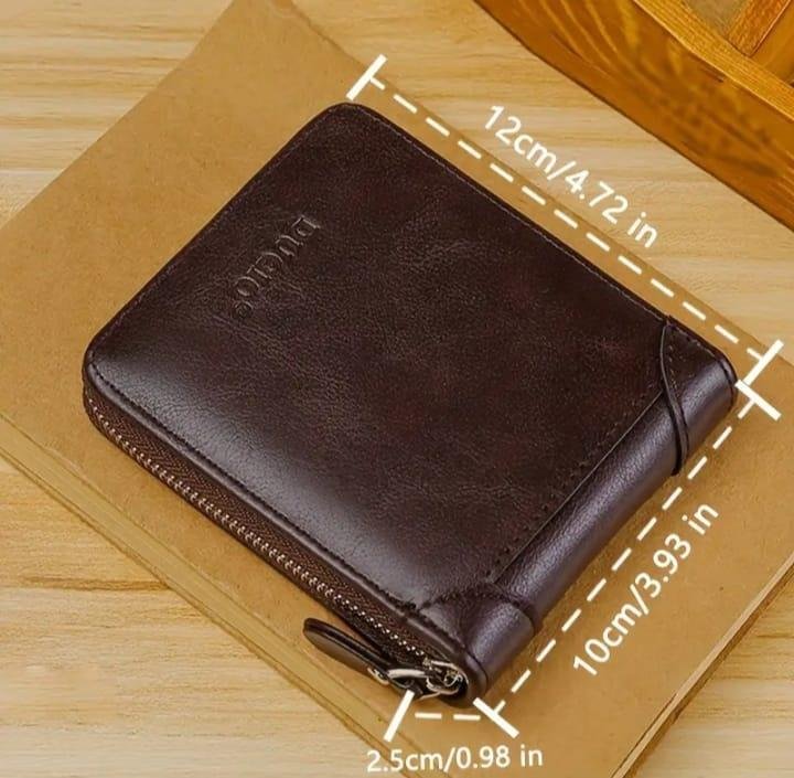 Men's Leather Wallet Brown Zipper Closure image 3