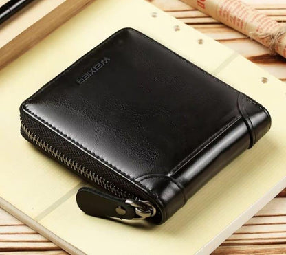 Black Leather Wallet for Men with Zipper Closure image 0
