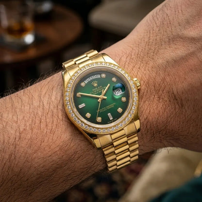 Rolex Day-Date Gold Green Dial Watch image 2