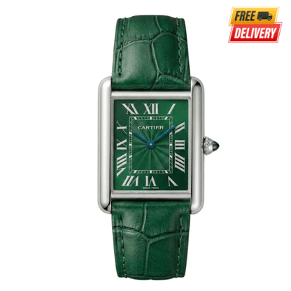 Cartier Tank Premium Square Dial Leather Men’s Watch in Green image 0
