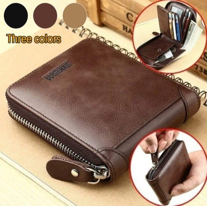 Men's Leather Wallet Brown Zipper Closure image 1