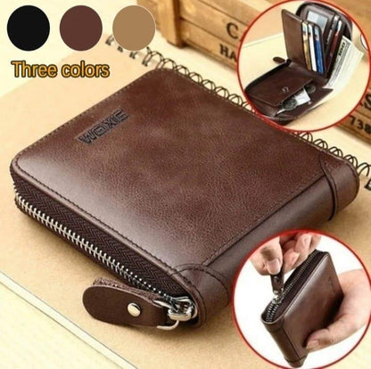 Men's Leather Wallet Brown Zipper Closure image 1