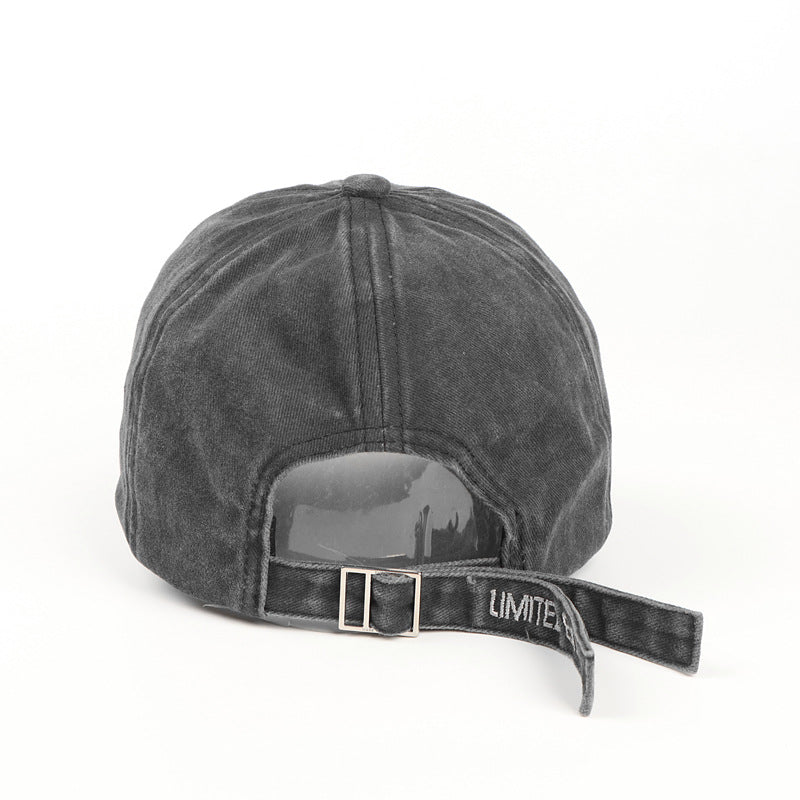 Retro Wash Denim Cap with Question Mark Embroidery