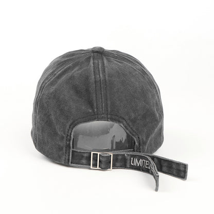 Retro Wash Denim Cap with Question Mark Embroidery