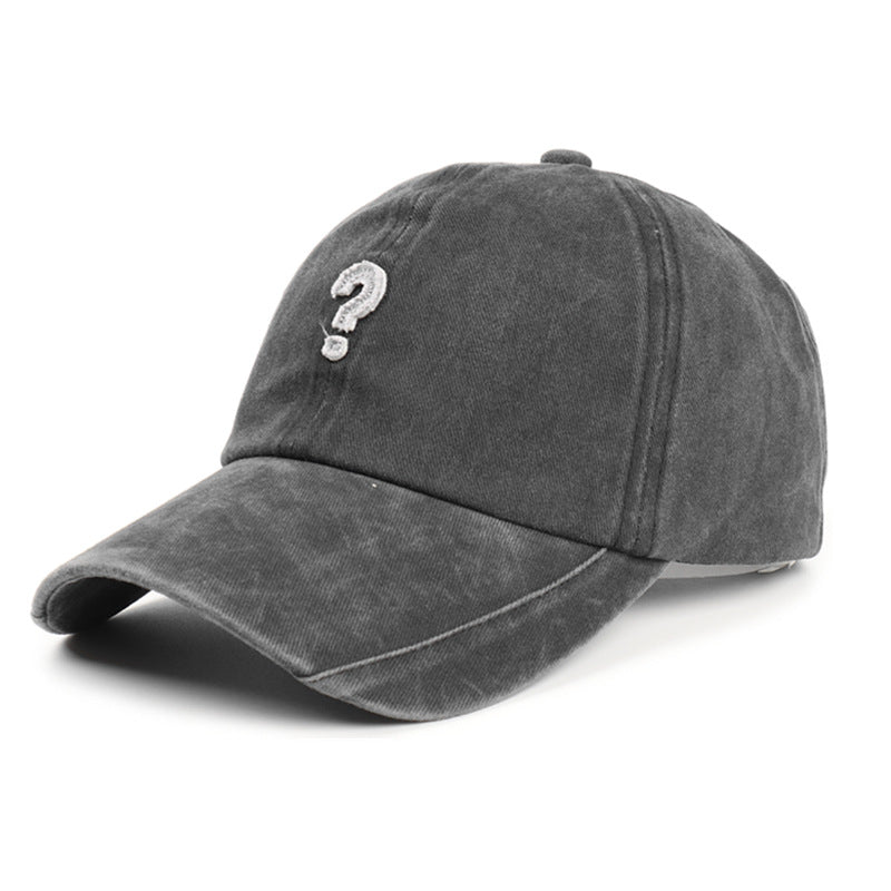 Retro Wash Denim Cap with Question Mark Embroidery