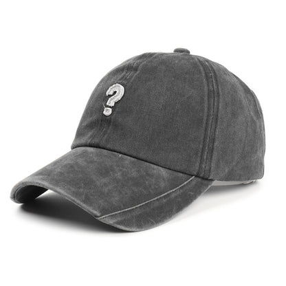 Retro Wash Denim Cap with Question Mark Embroidery
