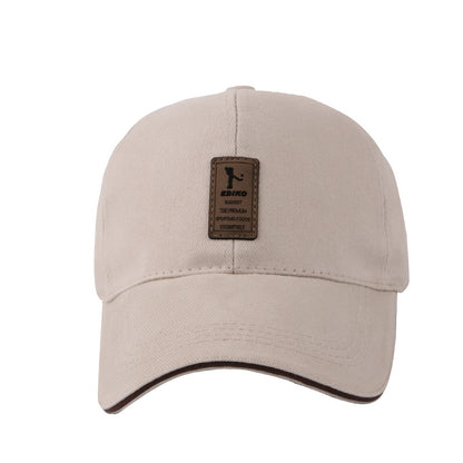 Men's Light Beige Cotton Baseball Cap with Leather Patch