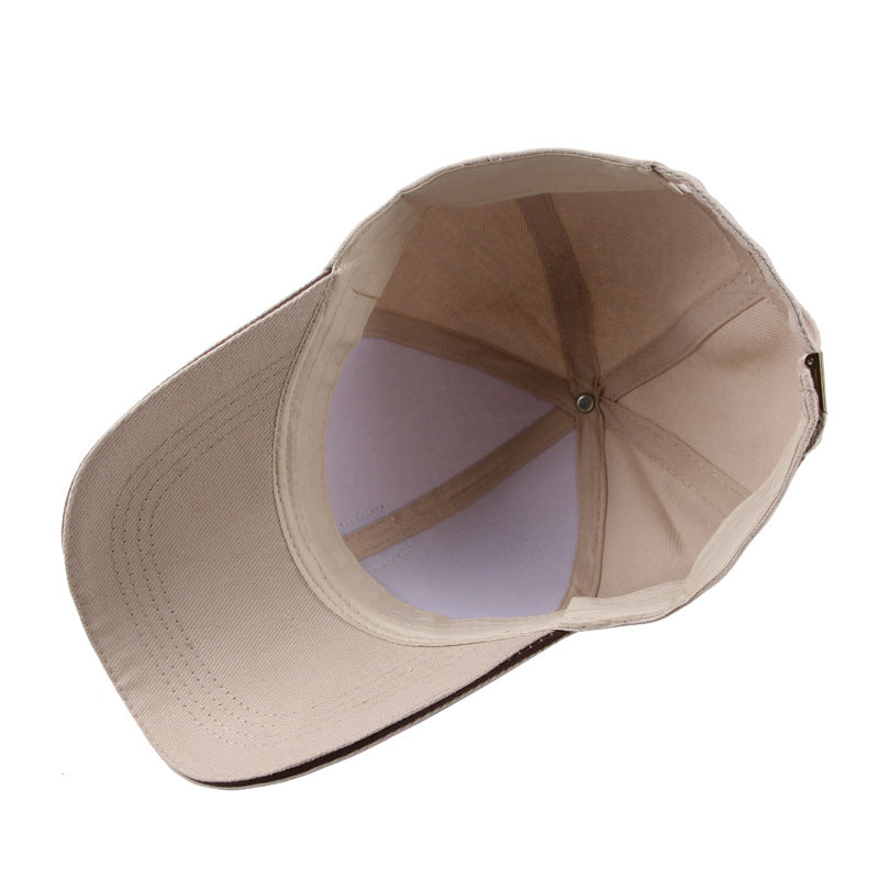 Men's Light Beige Cotton Baseball Cap with Leather Patch
